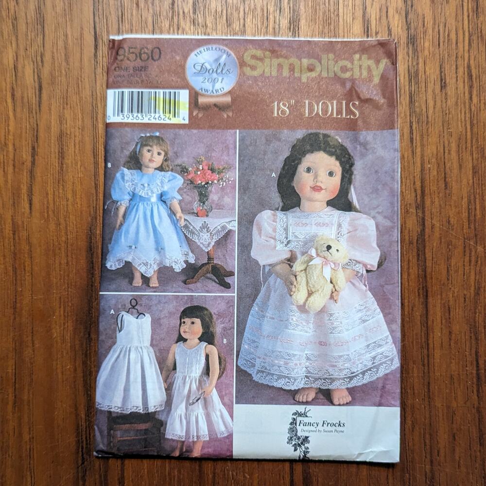 UNCUT Simplicity Pattern 9560 Vintage Clothing for 18" Doll